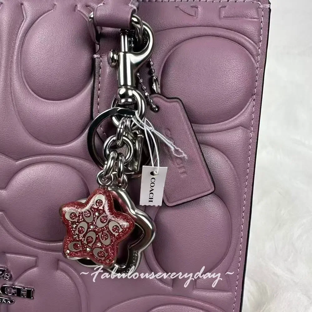 Coach Star Bag Charm Keychain Fob CW489 Silver / Pink Petal NWT